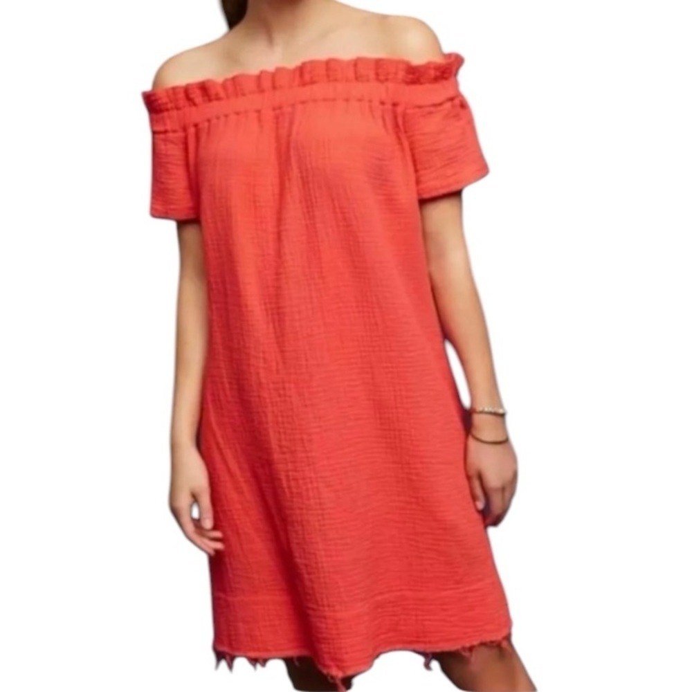 NWT AMADI Anthropologie Off-Shoulder Raw Hem Mini Dress Size Small